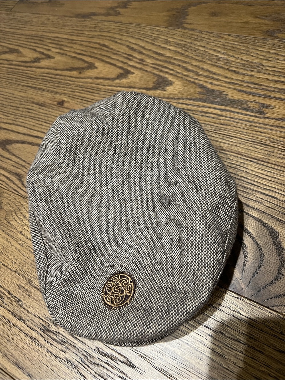 Kids Neutral Gray Cotton Blend Flat Cap with Decorative Emblem